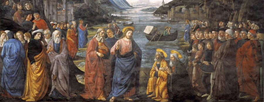 Calling Apostles  by Ghirlandaio Domenico - Jesus by the River surrounded by followers
