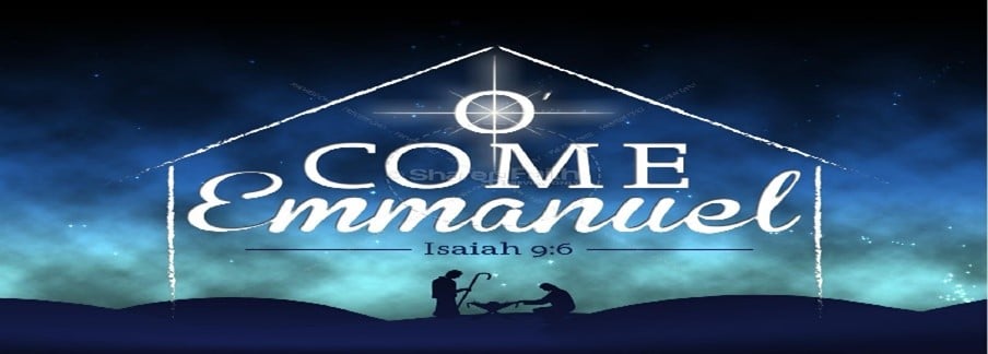 O Come Emmanuel O Come Emmanuel - Isaiah 9:6 - shilhoutte image of Joseph and Mary with baby Jesus in manger with star above