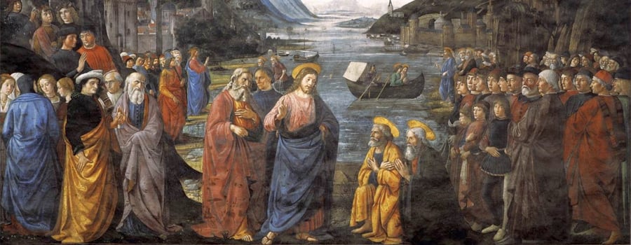 Calling Apostles  by Ghirlandaio Domenico - Jesus by the River surrounded by followers
