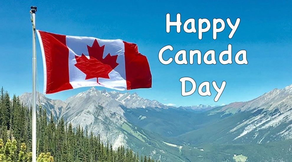 Canada Day - flag with mountains in background