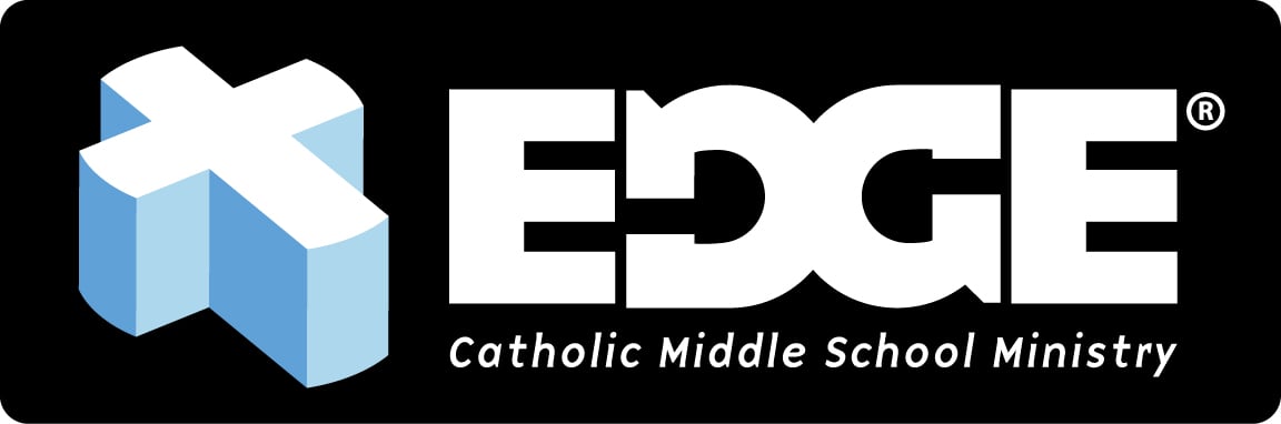 White Cross with words Edge Catholic Middle School Ministry