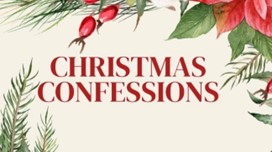 Christmas Confessions - beige background with garland in corners