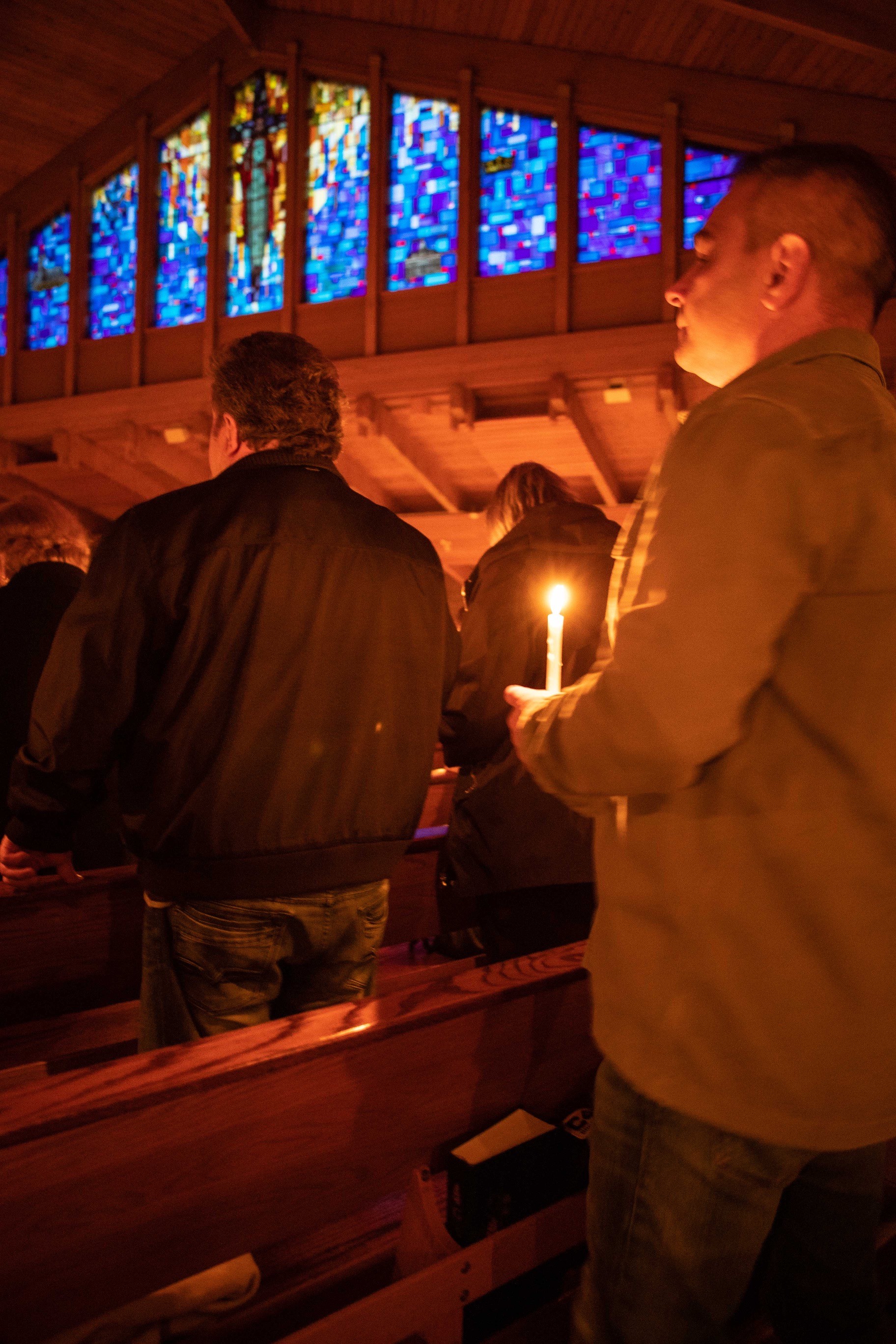 Easter 2023 - Parishioners at Easter Vigil with lit Candles