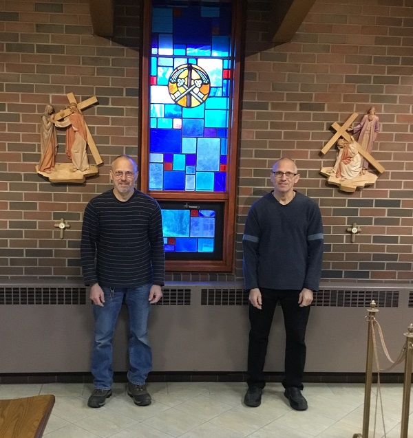 Zingone Brothers in front of Stained Window