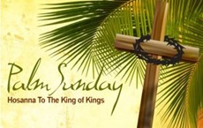 Palm Sunday Hosanna to the King of Kings - Cross with Thorns in front of Palm Leaves