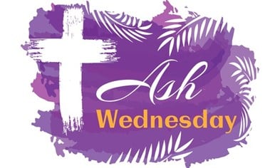 Ash Wednesday - white cross on purple background with palm leaves