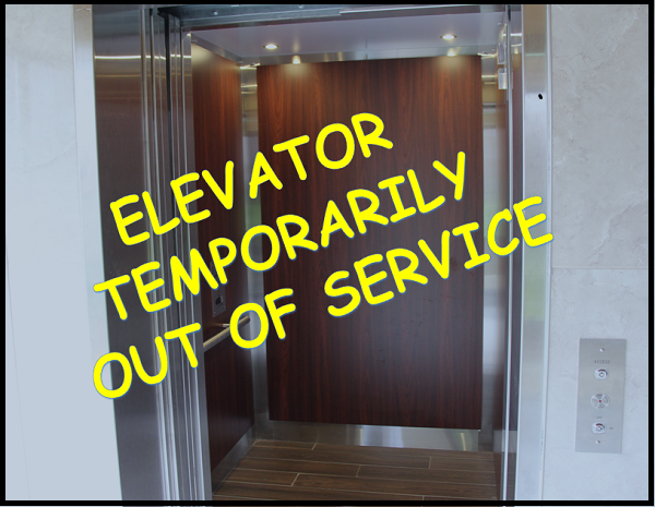 Elevator Temporarily Out of Service with picture of elevator in the background