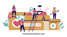 Humanitarian Aid - Clipart - Volunteers Loading bins with Humanitarian Aid written on them