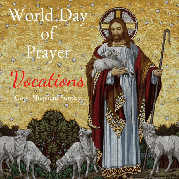 World Day of Prayer for Vocations - Good Shepherd Sunday - Jesus holding staff and lamb