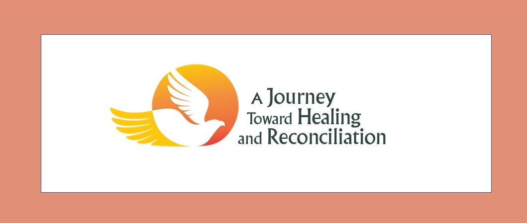 A Journey Toward Healing and Reconciliation - White Dove in Orange Circle with Orange Border