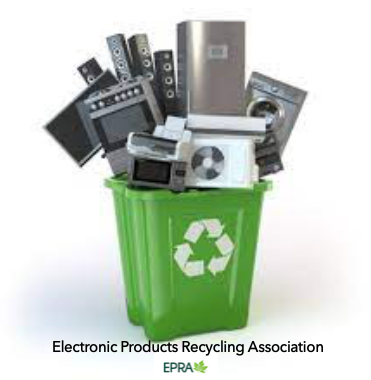 Recycle Old Electronics Green Bin with Electronics Inside