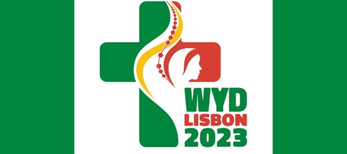 World Youth Day Lisbon 2023 with Cross and Green Border on Left and Right