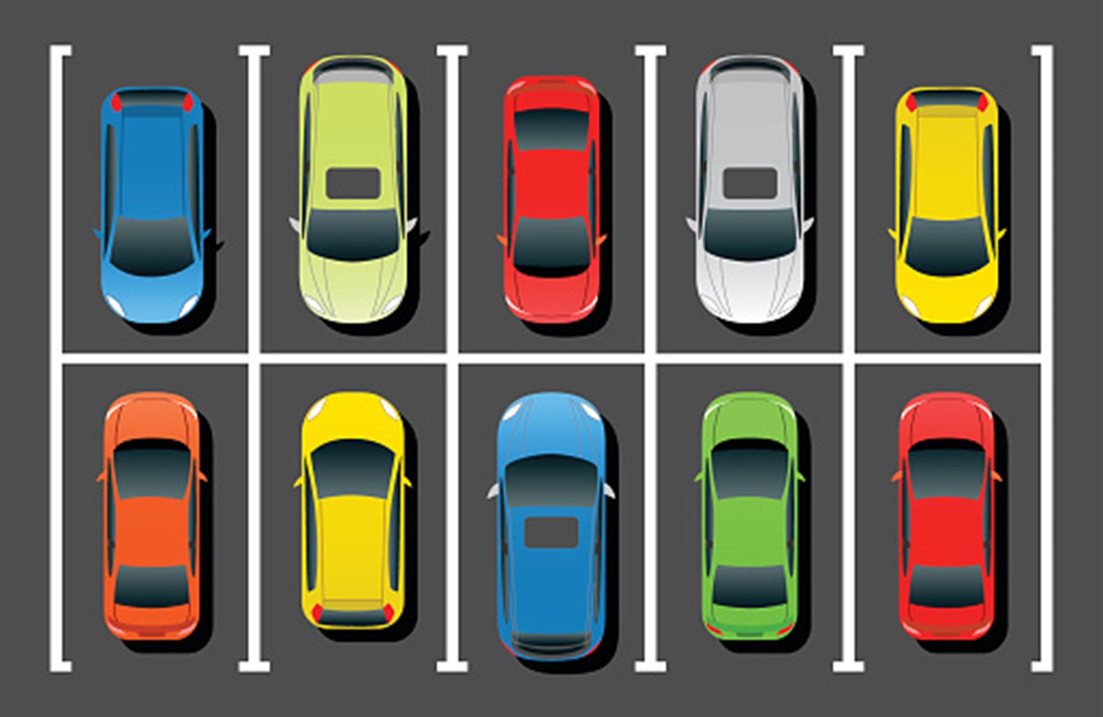 Parking Lot Perfection - Clipart of Perfect Lines and Perfectly Parked Colourful Cars
