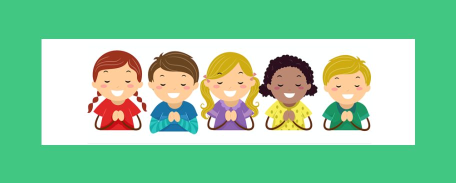 Children Smiling and Praying - Clipart with Green Border