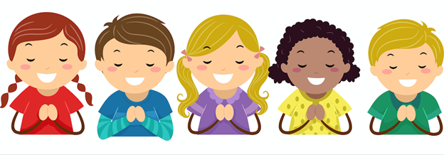 Children Smiling and Praying - Banner - Clipart