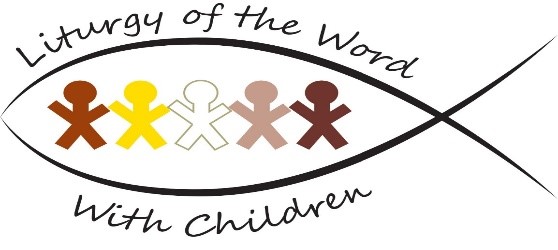 Liturgy of the Word with Children - words around outline of fish with clipart people inside