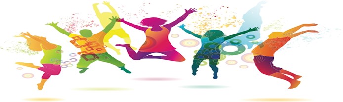 Multi-coloured Image of 5 individuals jumping for joy